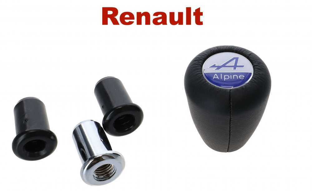 Peugeot - A110/A610, gear knob with Alpine emblem (white background). Thread M12x1.75 mm. With adapt