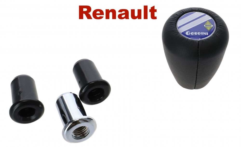 Alle - R8/R10/Dauphine, gear knob with Gordini emblem. Thread M12x1.75 mm. With adapter for use w