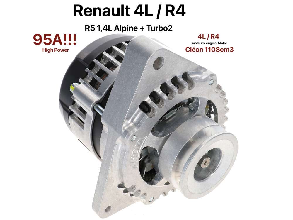 Renault - Alternator 95A for Renault. Suitable for R4 from year of construction 1984 to 1990, 1.1L (
