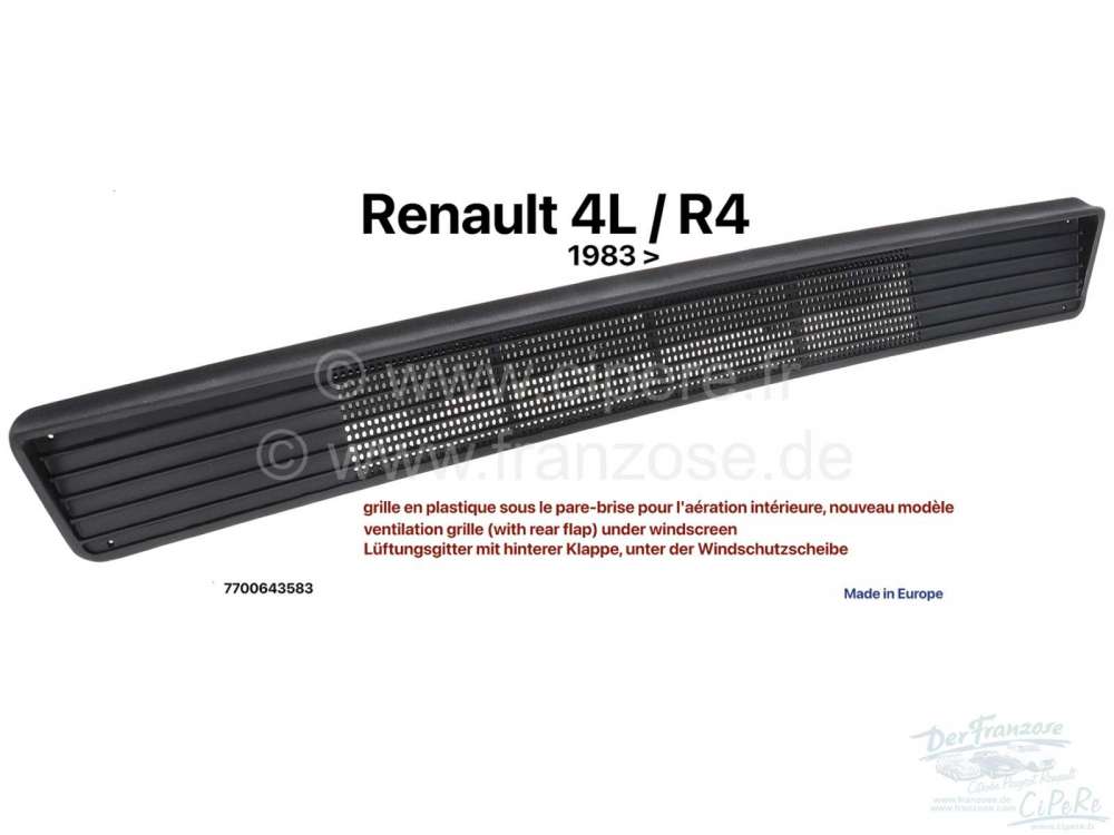 Renault - R4, ventilation grille (with rear flap) under windscreen (new model, made of plastic). Sui