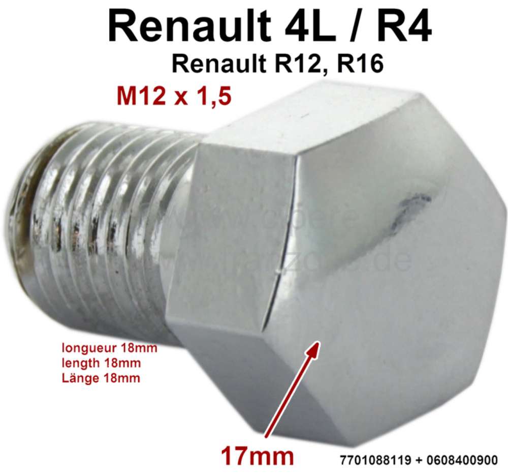 Renault - Wheel cover screw. Suitable for Renault R4 (1120, 1123, 1125, 1126, 2106, 2108). Renault R