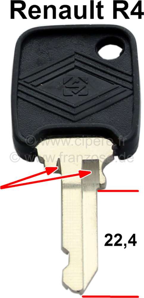 Renault - Blank key for starter lock + door lock. Suitable for Renault R4, of year of construction 1