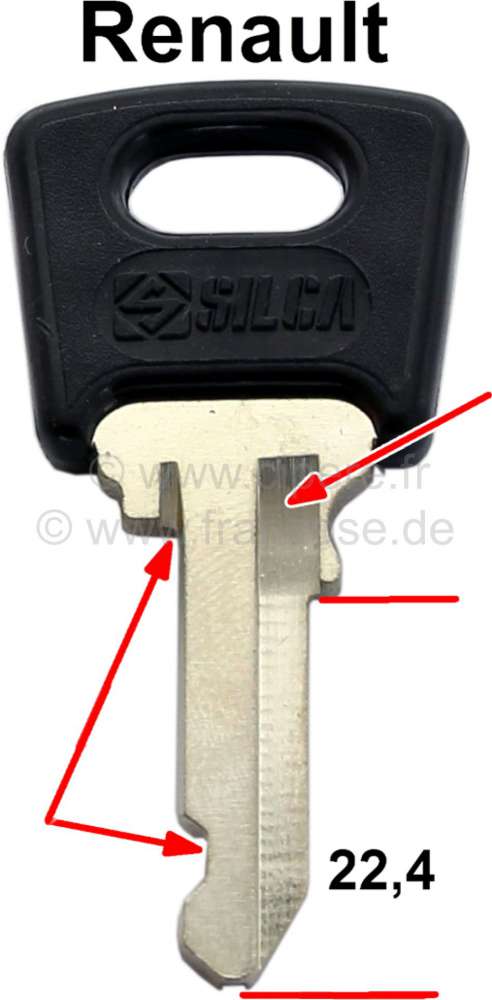 Alle - Blank key for starter lock. Suitable for Renault R5, of year of construction 1972 to 1979.
