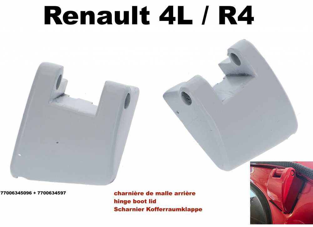 Renault - R4, hinge for the boot lid (left + right). Suitable for the Renault R4 sedan. These hinges
