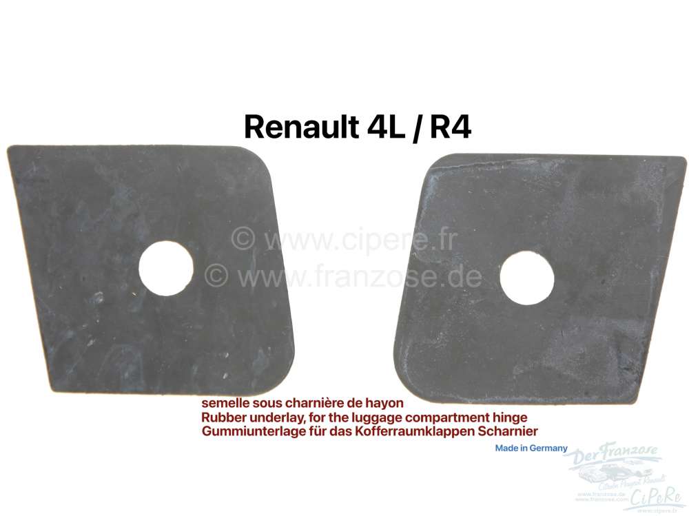 Alle - R4, Rubber underlay (2 item), for the luggage compartment hinge. Suitable for Renault R4. 