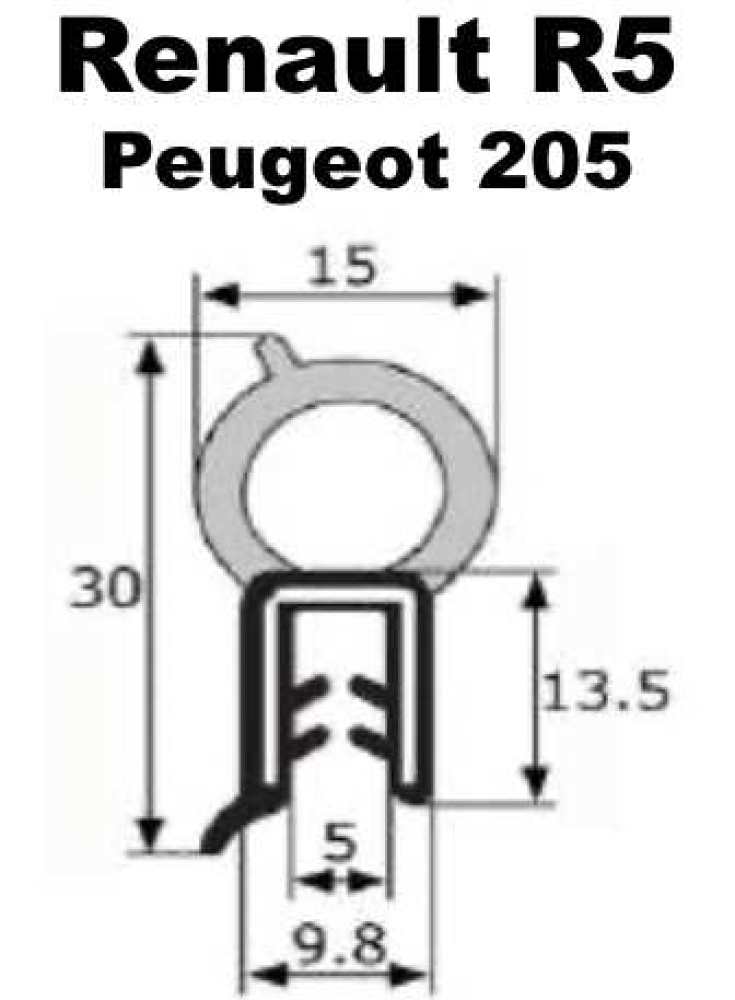 Peugeot - R5/205, boot seal, sold by the metre. Suitable for Renault R5 (Phase 1). Peugeot 205 , 106