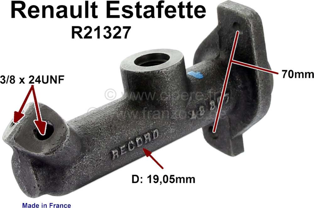 Renault - Estafette, master brake cylinder. Piston diameter: 19,05mm. Suitable for Renault Estafette