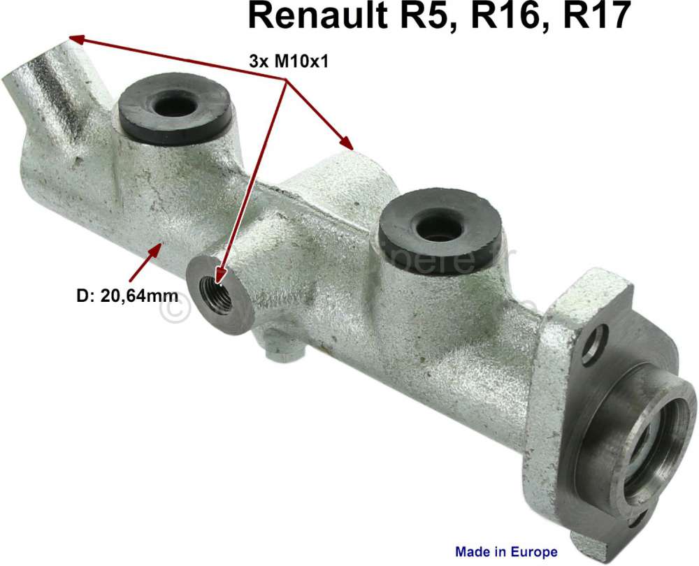 Renault - R16/R15/R17, master brake cylinder. Piston diameter: 20,64mm. Suitable for Renault R16 TX 