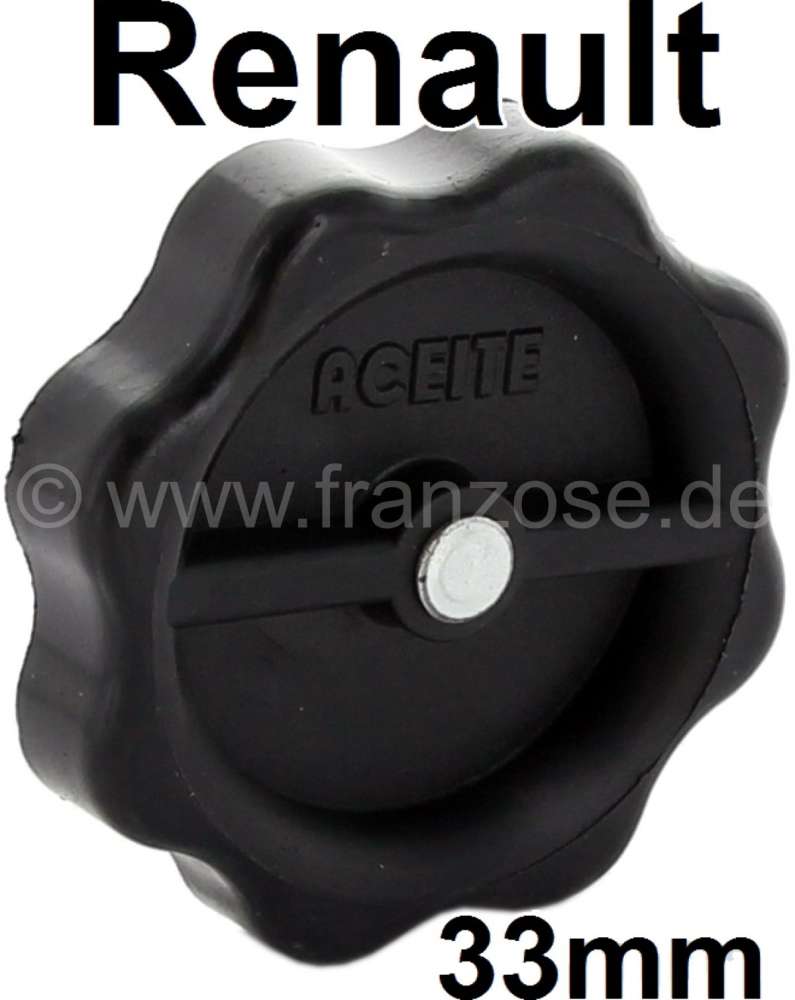 Renault - Oil-fill in cap, 33 mm. Suitable for Renault R4, R5, R6, R8, R10, R12.
