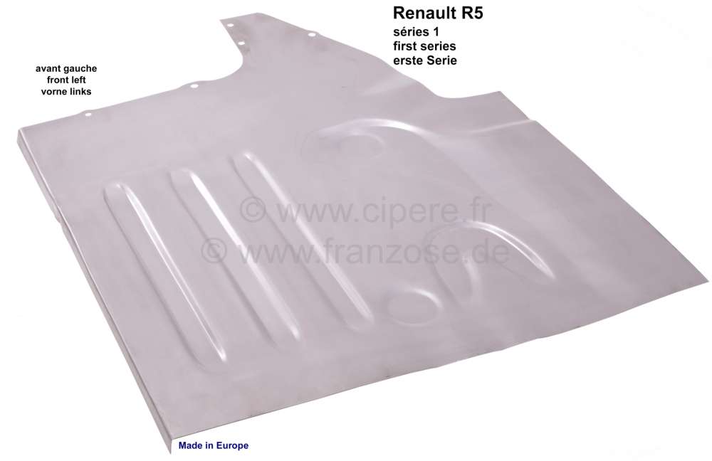 Renault - R5, floor pan in front on the left, Renault R5, 1 series. Reproduction with all flanges an
