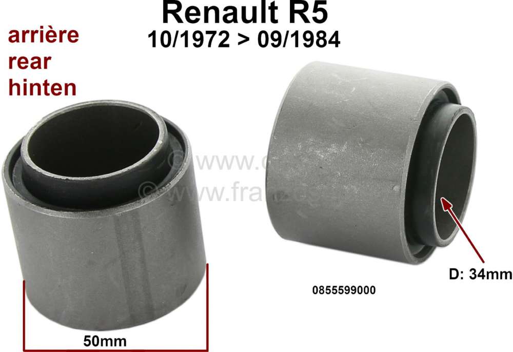 Alle - R5, bonded-rubber bushing (2 item) for the rear axle (inside). Suitable for Renault R5 (1 