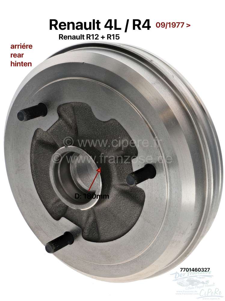 Citroen-2CV - Brake drum rear (per piece). Suitable for Renault R4, starting from year of construction 0