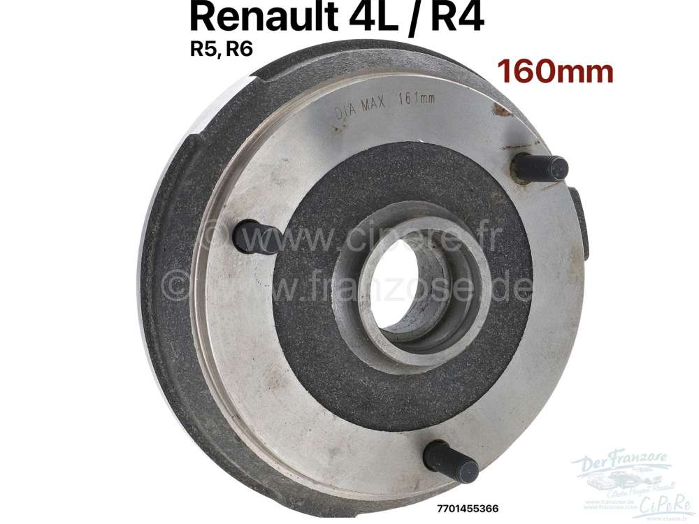 Renault - Brake drum rear (per piece). Suitable for Renault R4 (852cc), to year of construction 08/1