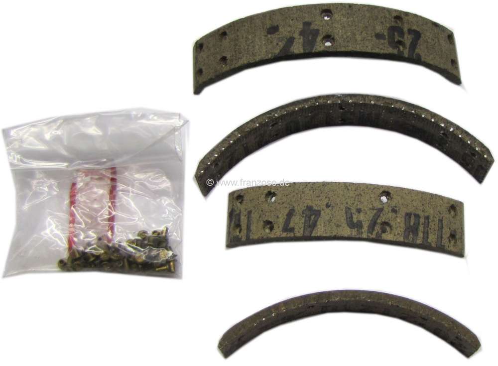 Alle - Brake shoes linings, to rivet. Suitable for Renault R4 (R1120, 1121, 1122.1123), starting 