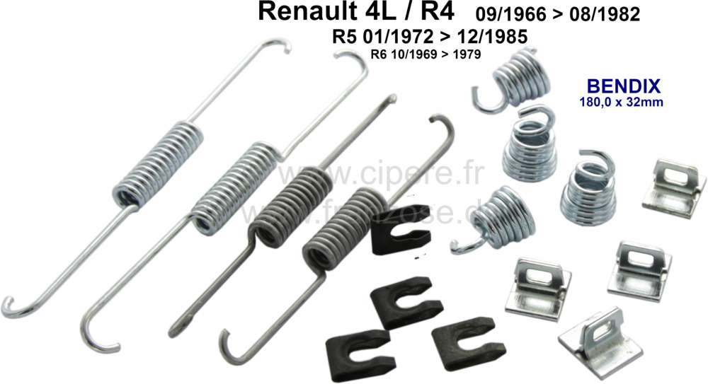 Alle - Brake shoes mounting set (rear). Brake system: Bendix. Suitable for Renault R4, of year of