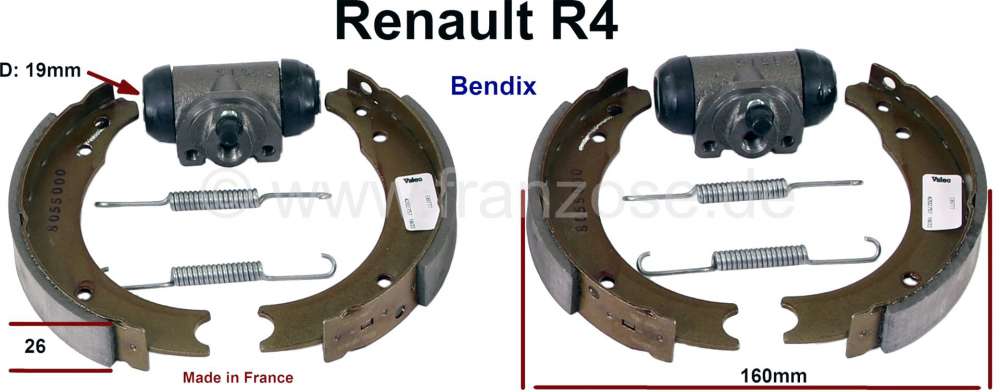 Renault - Brake shoes rear (brake set, with 2x wheel brake cylinder + brake shoes). Brake system: Be