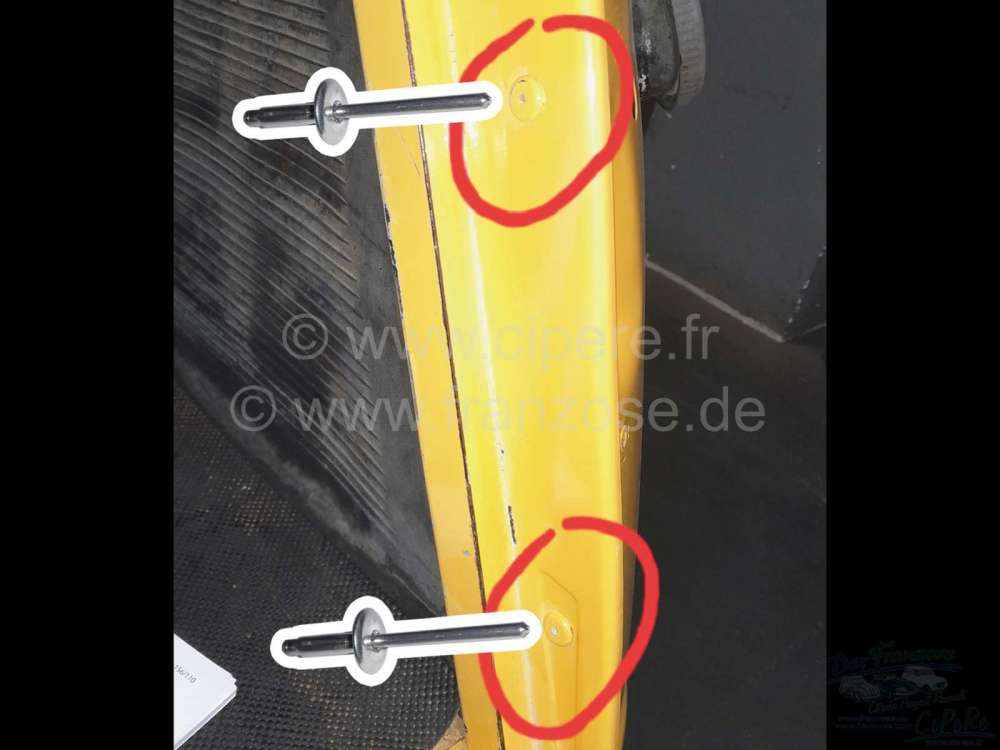 Renault - R4, rear mudguard: Rivets (blind rivets with large head) for fixing the rear mudguards, to