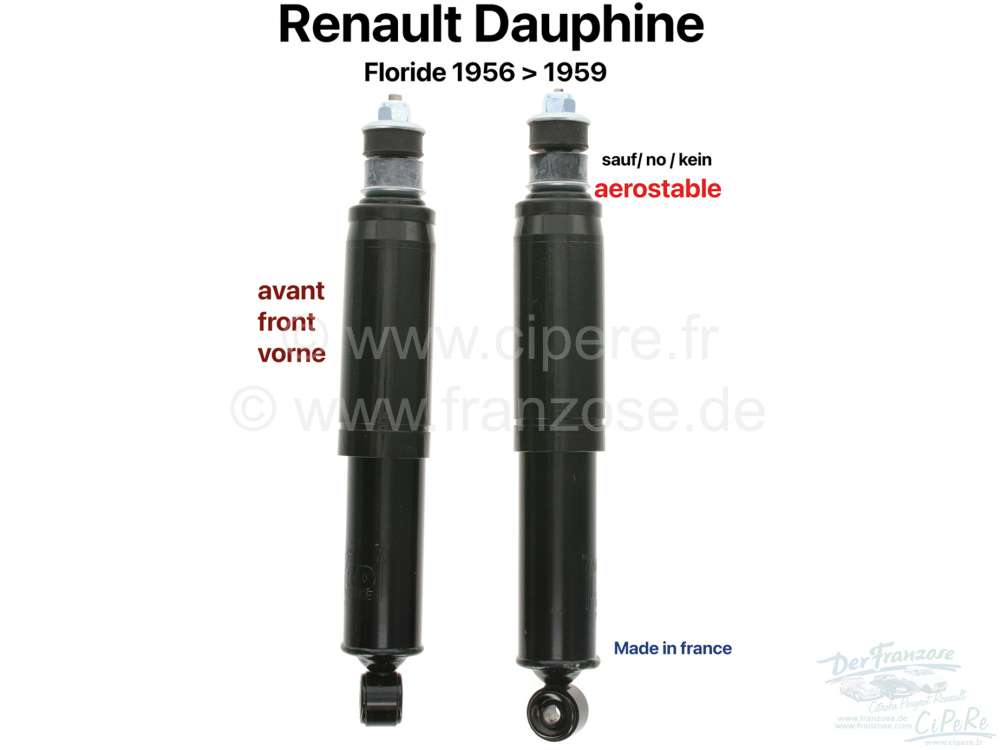 Renault - Dauphine/Floride, shock absorber front (2 fittings). Suitable for Renault Dauphine + Dauph