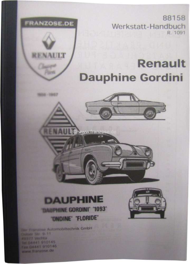 Renault - Spare parts catalog, reprint. Suitable for Renault Dauphine Gordini, R1091. 363 sides. Mul