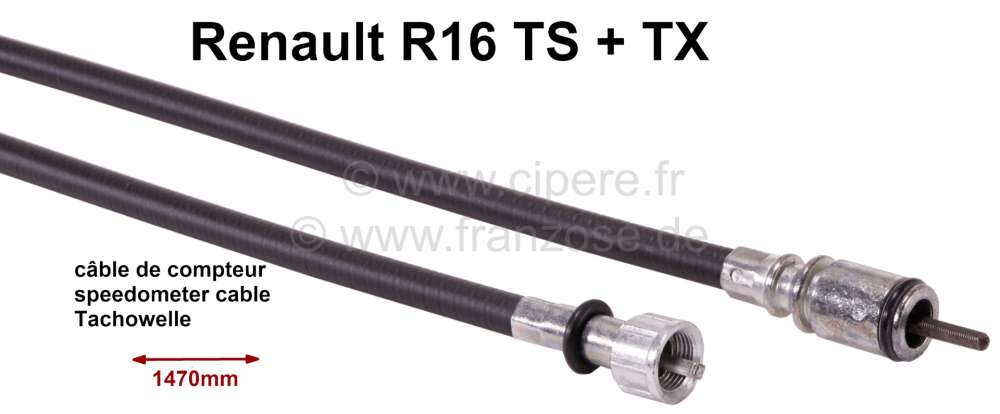 Renault - Speedometer cable. Length: 1470mm. Suitable for Renault R16 TS + TX.