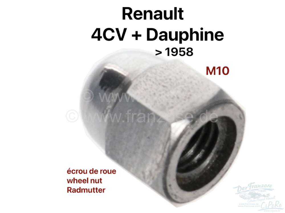 Renault - Wheel nut M10. Suitable for Renault 4CV + Dauphine with star rim (first models). These whe
