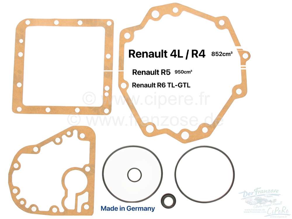 Renault - Gearbox sealing set. Suitable for Renault R4 (852cc). Renault R5 (950cc), R6 TL + GTL. Mad