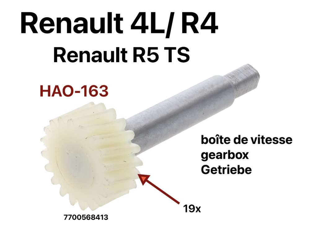 Renault - Speedometer cable pinion 19 teeth (mounted in the gearbox). Suitable for Renault R4 + R5 T
