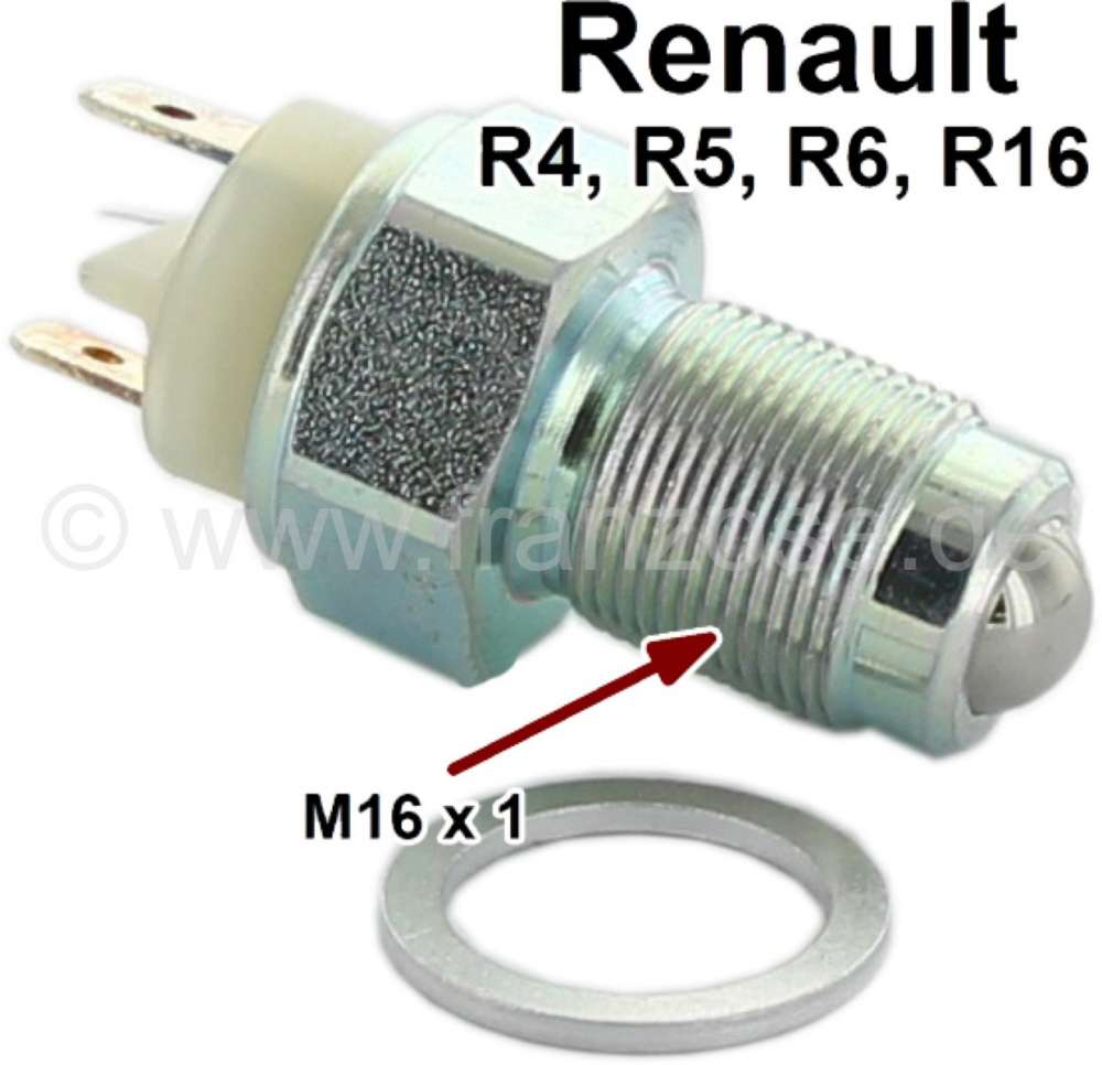 Renault - Switch for the reversing lamp. Suitable for Renault R4, R5, R6, R16. Thread: M16 x of 1,0.