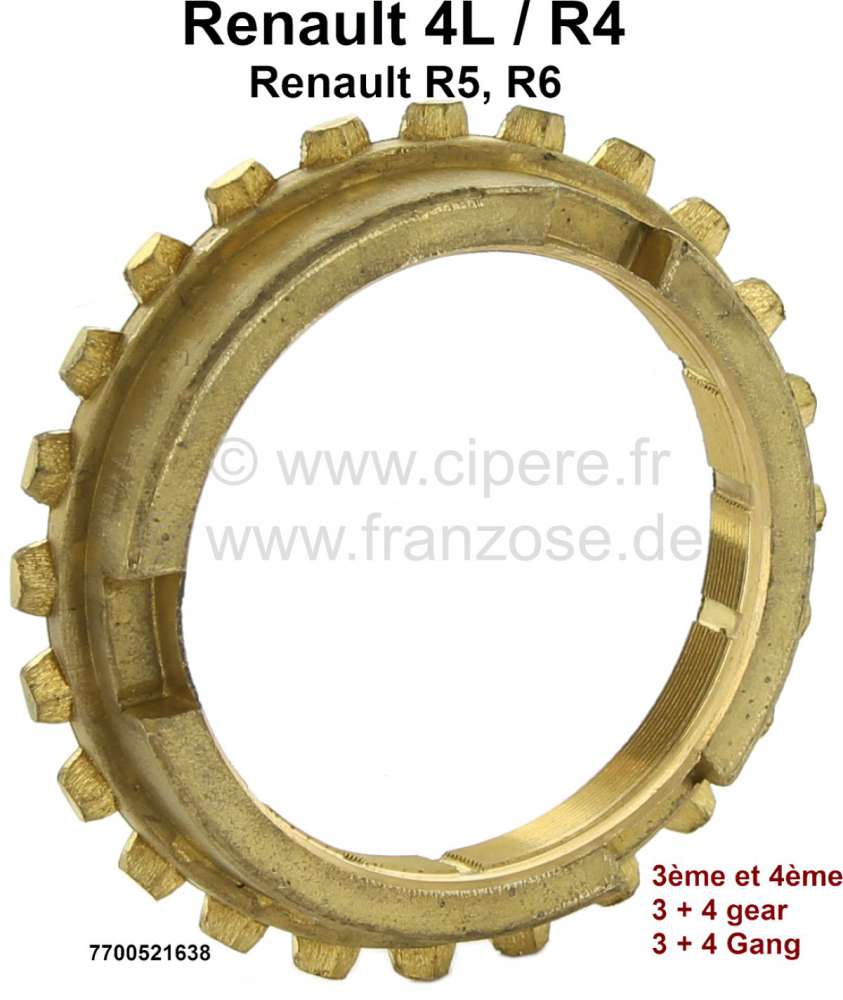Renault - Synchronizer for the 3 + 4 gear. Outside diameter: 64,2mm. Suitable for Renault R4, R5, R6