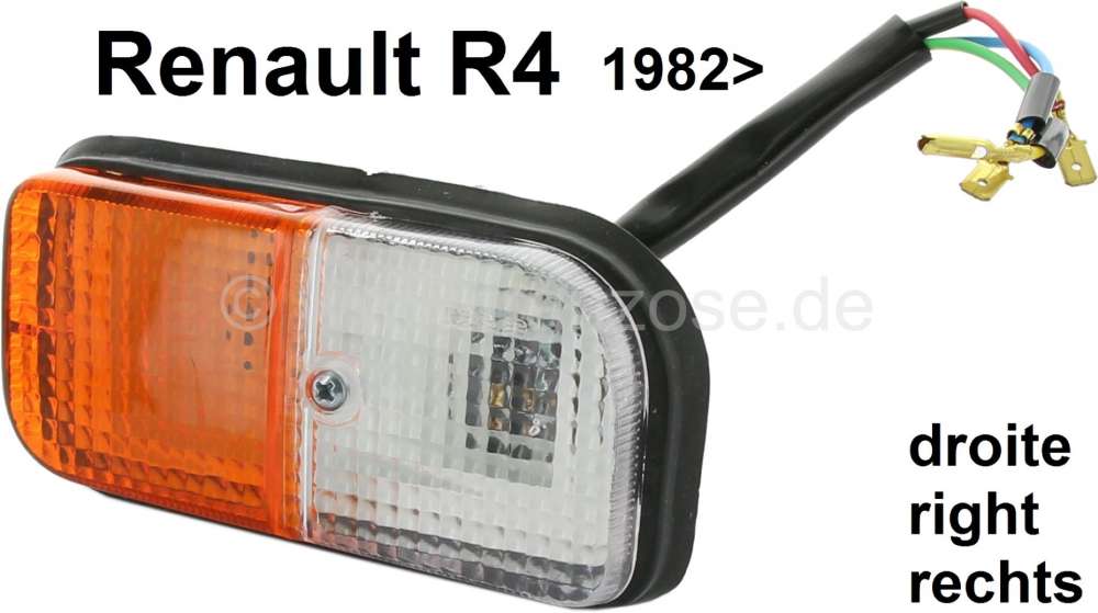 Alle - R4, indicator completely, front on the right. Color: white - orange. Suitable for Renault 