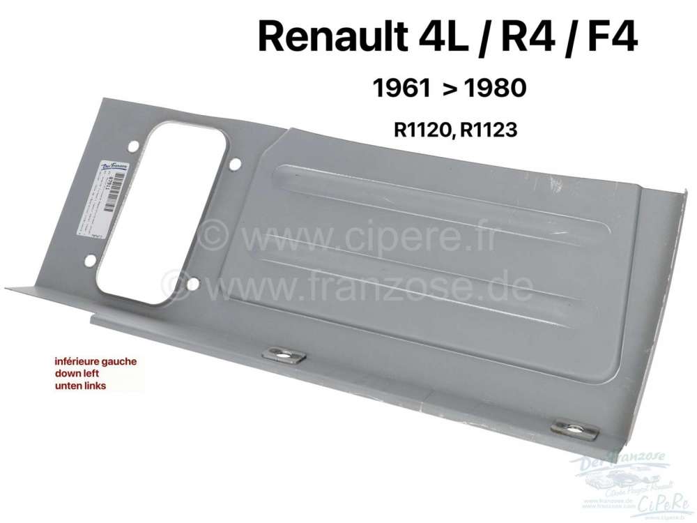 Alle - R4, engine firewall repair panel lower left. Suitable for Renault R4 TL (R1120, R1123), fr