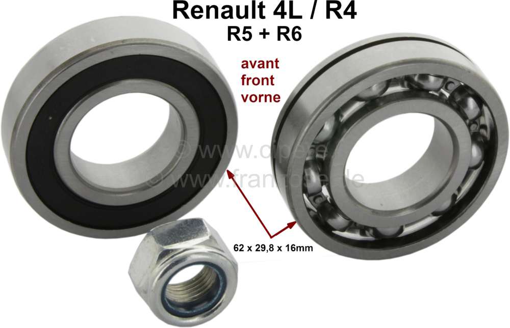 Renault - Wheel bearing set for the front axle, suitable for Renault R4, R5, R6. Consisting of 2 whe