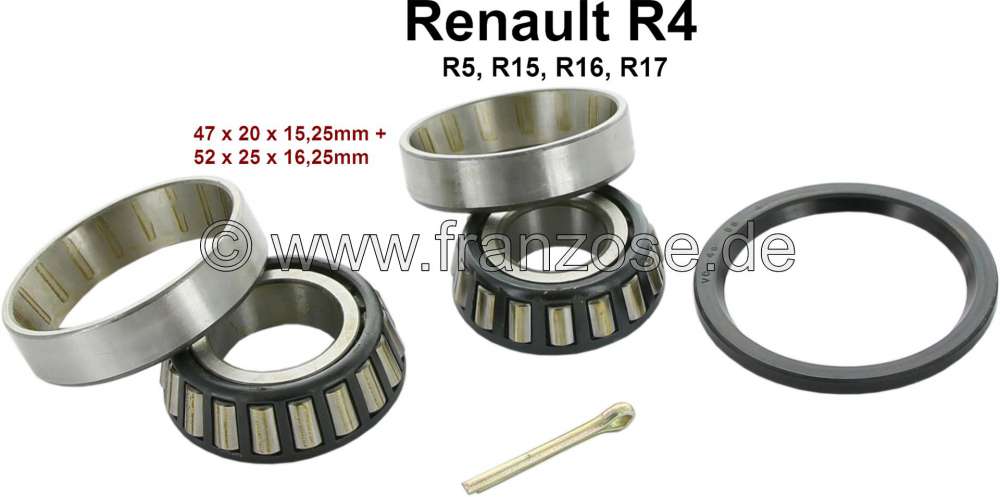 Renault - Wheel bearing set of rear axle, suitable for Renault R4, R5, R16, R17. Bearing 1: Outside 