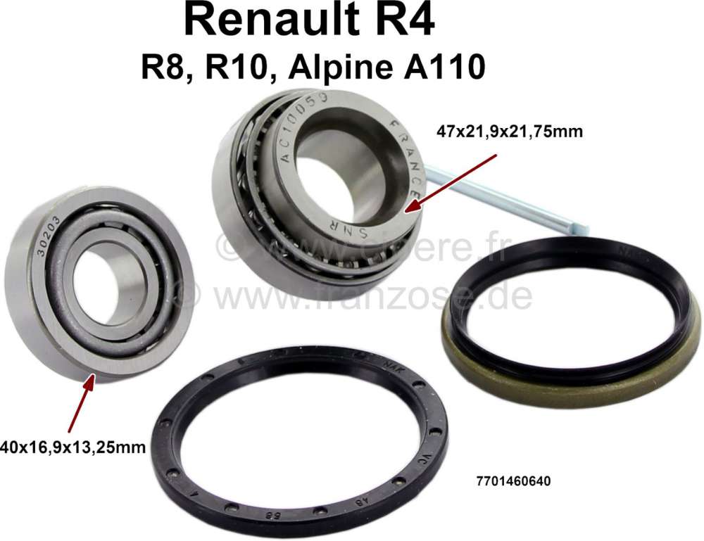 Renault - Rear wheel bearing set. Suitable for Renault R4, from 09/1962 to 06/1986. R5 from 01/1972 