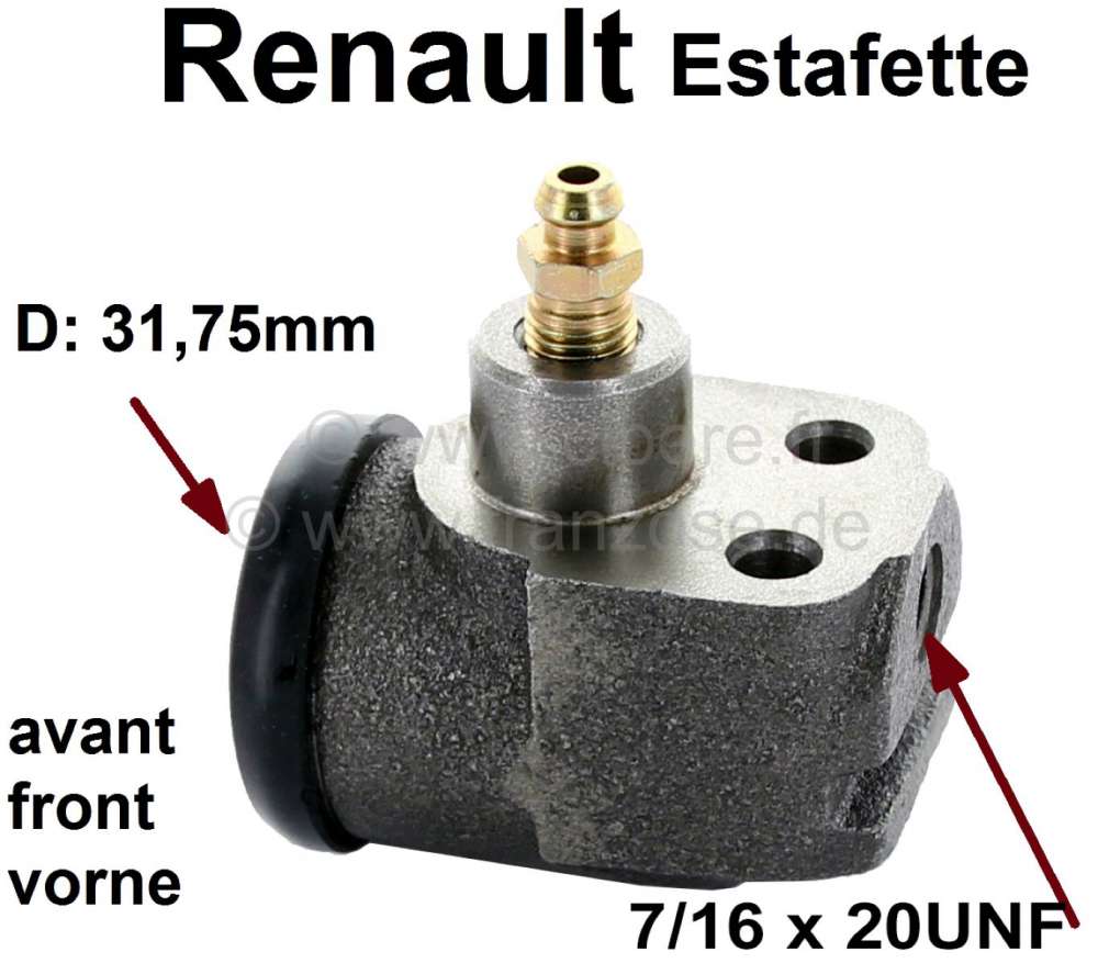 Renault - Estafette, wheel brake cylinder front, 1 piston (31,75mm/1 1/4 inch). Brake line connector
