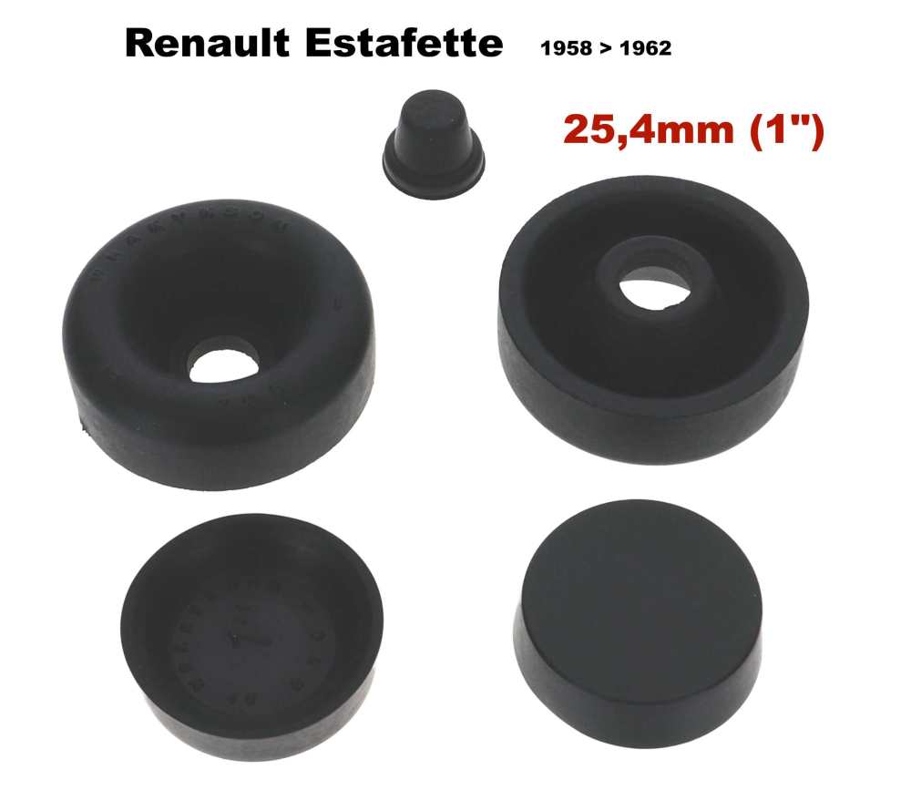 Renault - Estafette, wheel brake cylinder sealing set, front. Piston diameter: 25,4mm (1 inch). Suit