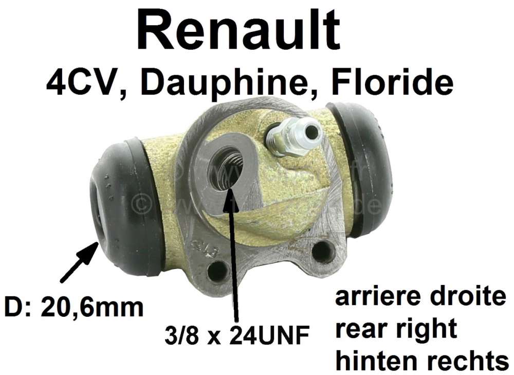 Renault - 4CV/Dauphine/Floride, wheel brake cylinder rear on the right. Suitable for Renault 4CV, Da