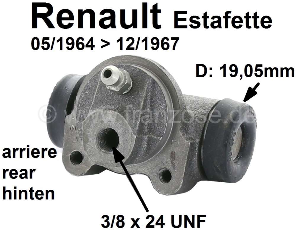 Renault - Estafette, wheel brake cylinder rear (suitable on the left + on the right). Piston diamete