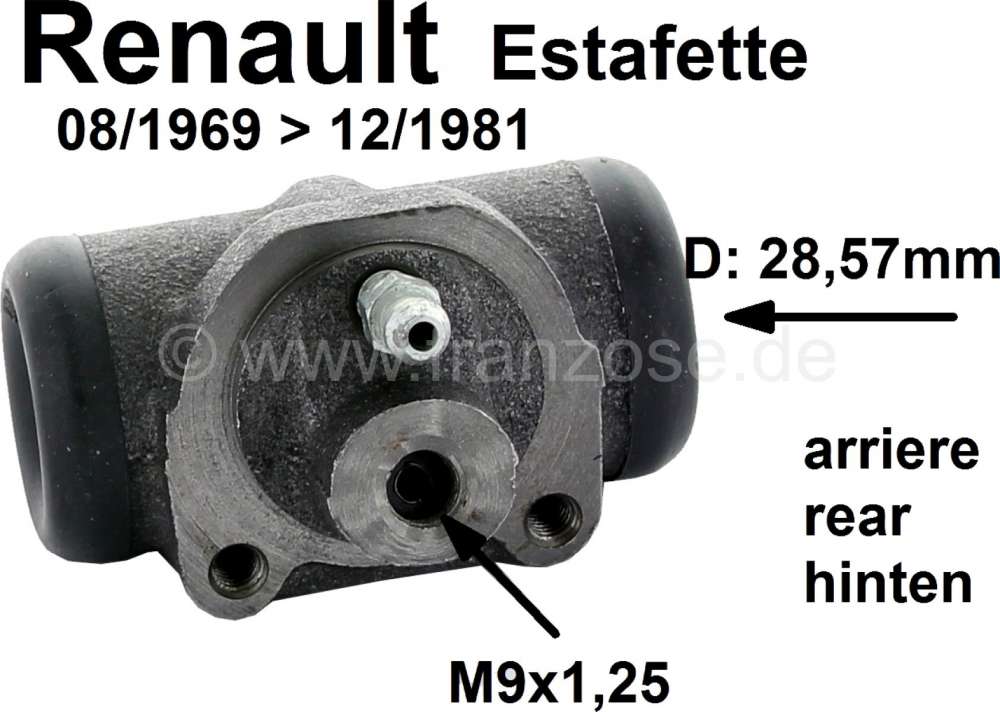 Renault - Estafette, wheel brake cylinder rear (suitable on the left + on the right). Piston diamete