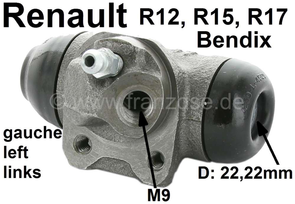 Citroen-2CV - R12/R15/R17, wheel brake cylinder at the rear left. System Bendix. Suitable for Renault R1