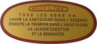 Peugeot - Air filter label. Reproduction of the original label (gold colored, red frame). This label