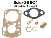 Citroen-2CV - Carburetor repair set Solex 26 BC 1. Suitable for Citroen 2CV + Dyane. With carburettor je