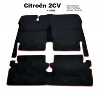 Citroen-2CV - Carpet set in velour. Colour: black (noir), dark red (Bordeaux) border trim, 2-piece. The 