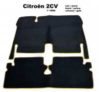 Citroen-2CV - Carpet set in velour. Colour: black, yellow border trim, 2-piece. The carpet set covers th
