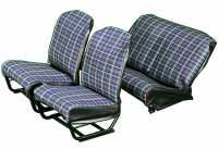Renault - Seat cover 2CV front + rear. Symmetrical backrest. Fabric in chequered blue-green (Prince 