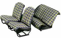 Renault - Seat cover 2CV front + rear. Symmetrical backrest. Fabric in chequered blue-yellow (Prince