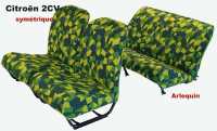 Citroen-2CV - 2CV front and rear seat covers. Symmetrical backrest. Harlequin fabric. This crazy fabric 