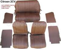 Citroen-2CV - Interior trim, front + rear seat corvers + door linings, for 2CV6. Leather brown. Symetric