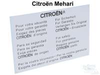 Citroen-2CV - Label guarantee, Citroen Mehari starting from 1977.