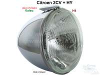 Citroen-2CV - Headlamp chrom-plated, with H4 reflector. Suitable for Citroen 2CV, HY.  Original form, pl